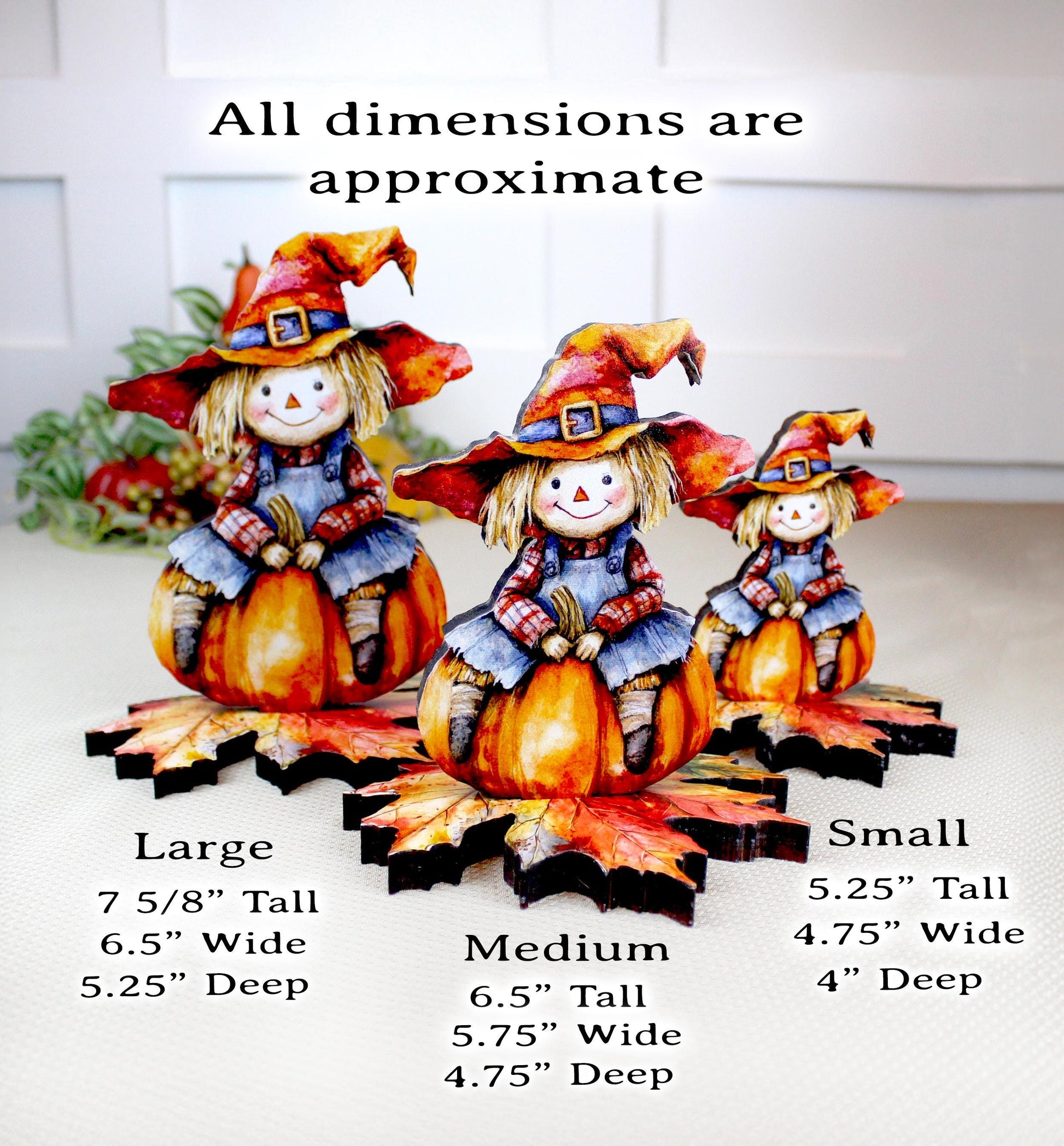 Personalized Fall Scarecrow Shelf Sitter – Solid Pine Wood, Autumn Decor