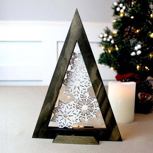 Modern Rustic Wooden Christmas Tree – Lighted Farmhouse Mantel Decor – Minimalist Holiday Tabletop Centerpiece