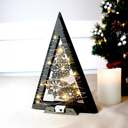 Modern Rustic Wooden Christmas Tree – Lighted Farmhouse Mantel Decor – Minimalist Holiday Tabletop Centerpiece