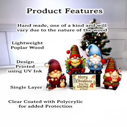 Christmas Gnome Shelf Sitters – Set of 4 Gnomes + Merry Sign, Personalized Wooden Mantel & Tiered Tray Decor
