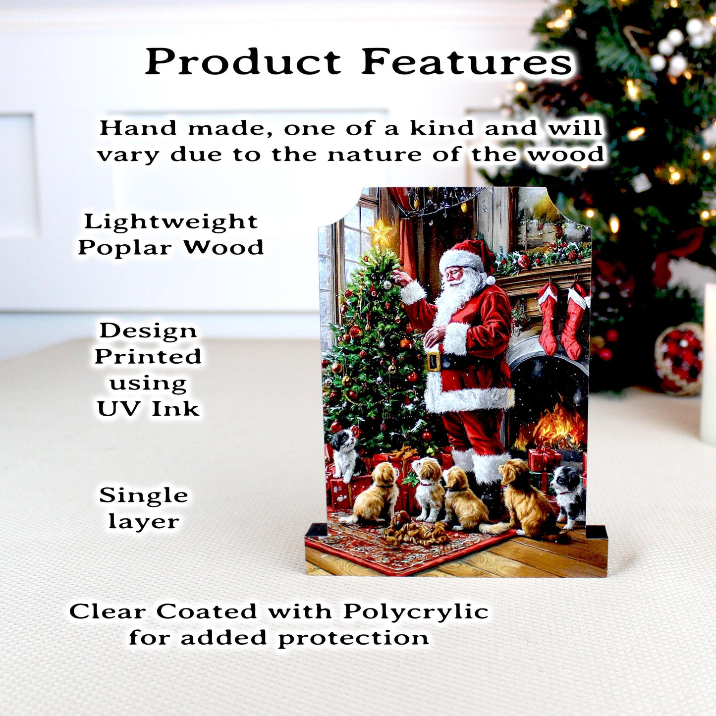 Dog-Loving Santa Shelf Sitter – Personalized Wooden Christmas Mantel Decor, 3 Design Options