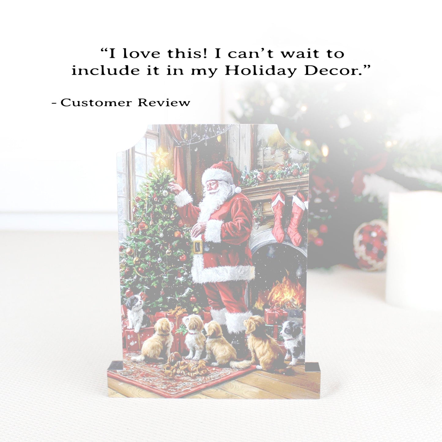 Dog-Loving Santa Shelf Sitter – Personalized Wooden Christmas Mantel Decor, 3 Design Options