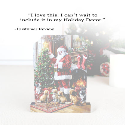 Dog-Loving Santa Shelf Sitter – Personalized Wooden Christmas Mantel Decor, 3 Design Options
