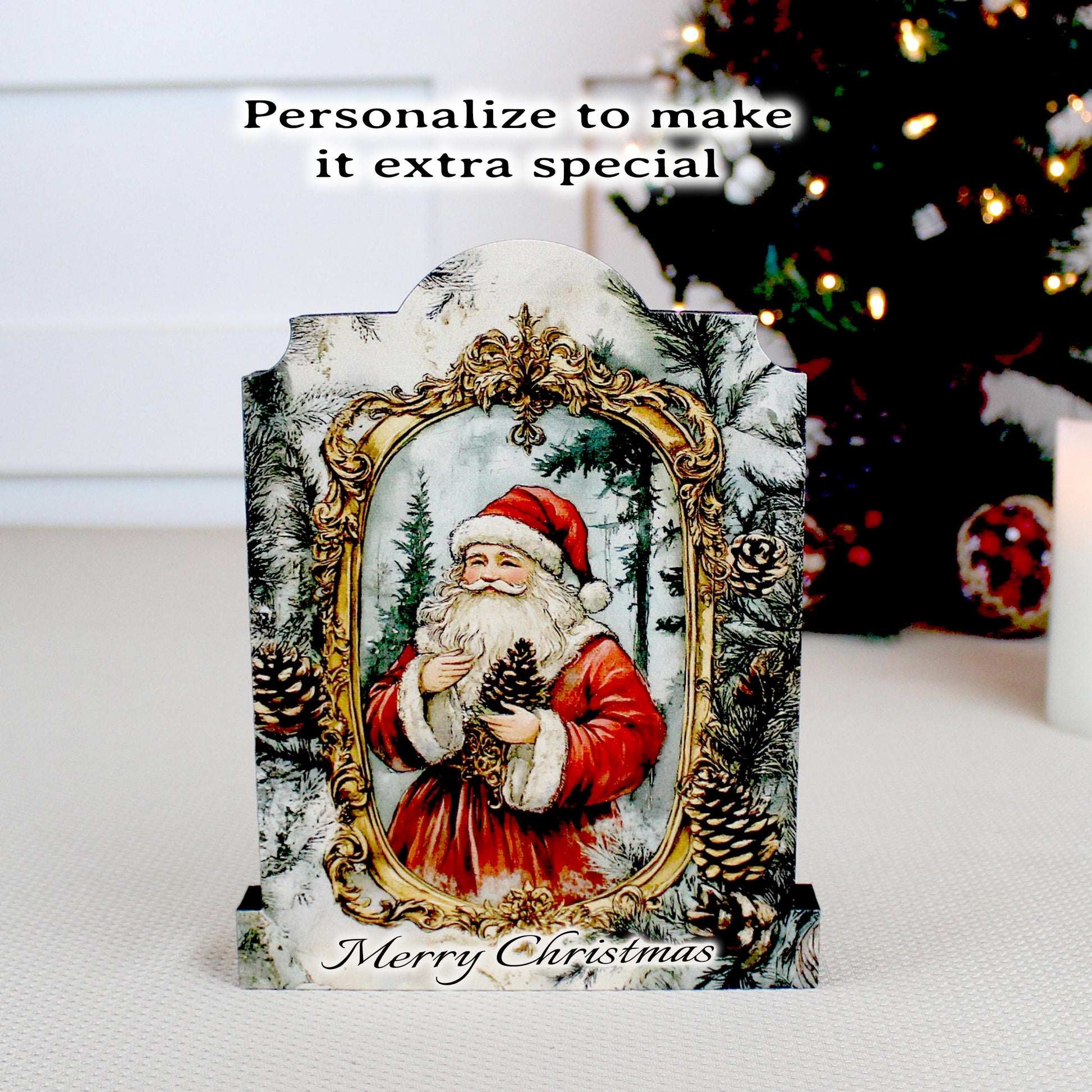 Vintage Santa Shelf Sitter – Personalized Wooden Christmas Mantel Decor, 3 Design Options