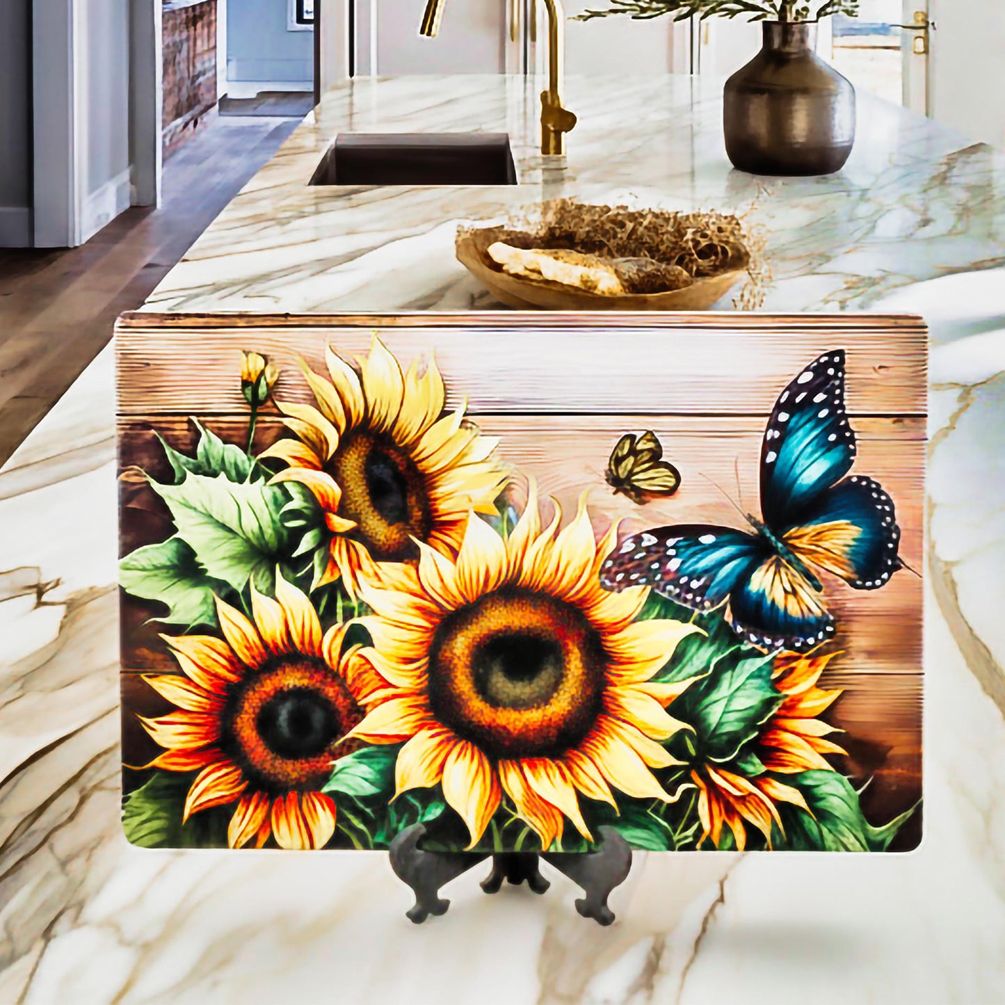 Sunflower and Butterfly Cutting Board – Bamboo – Two Sizes