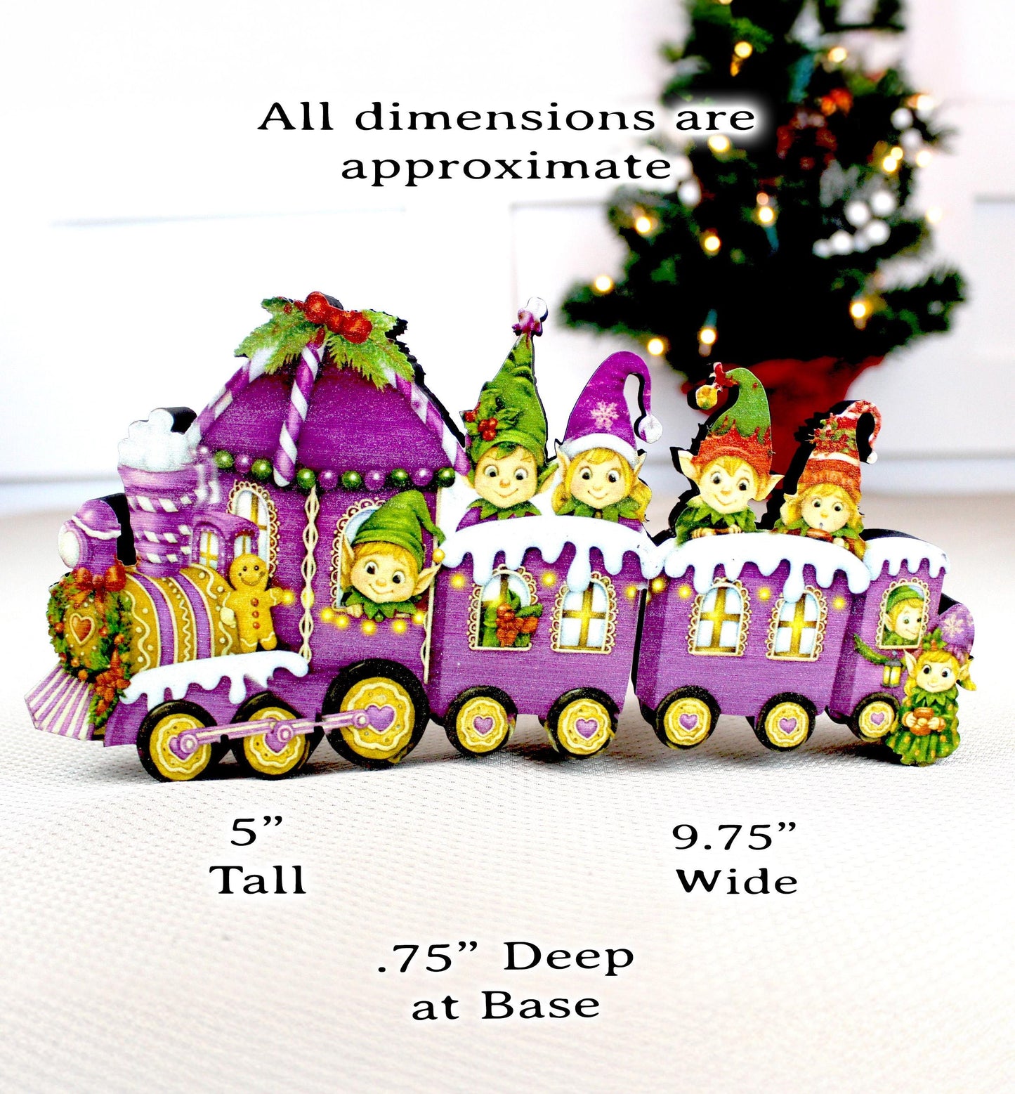 Christmas Elf Train Shelf Sitter – Elves & Gingerbread, Personalized Wooden Mantel Decor