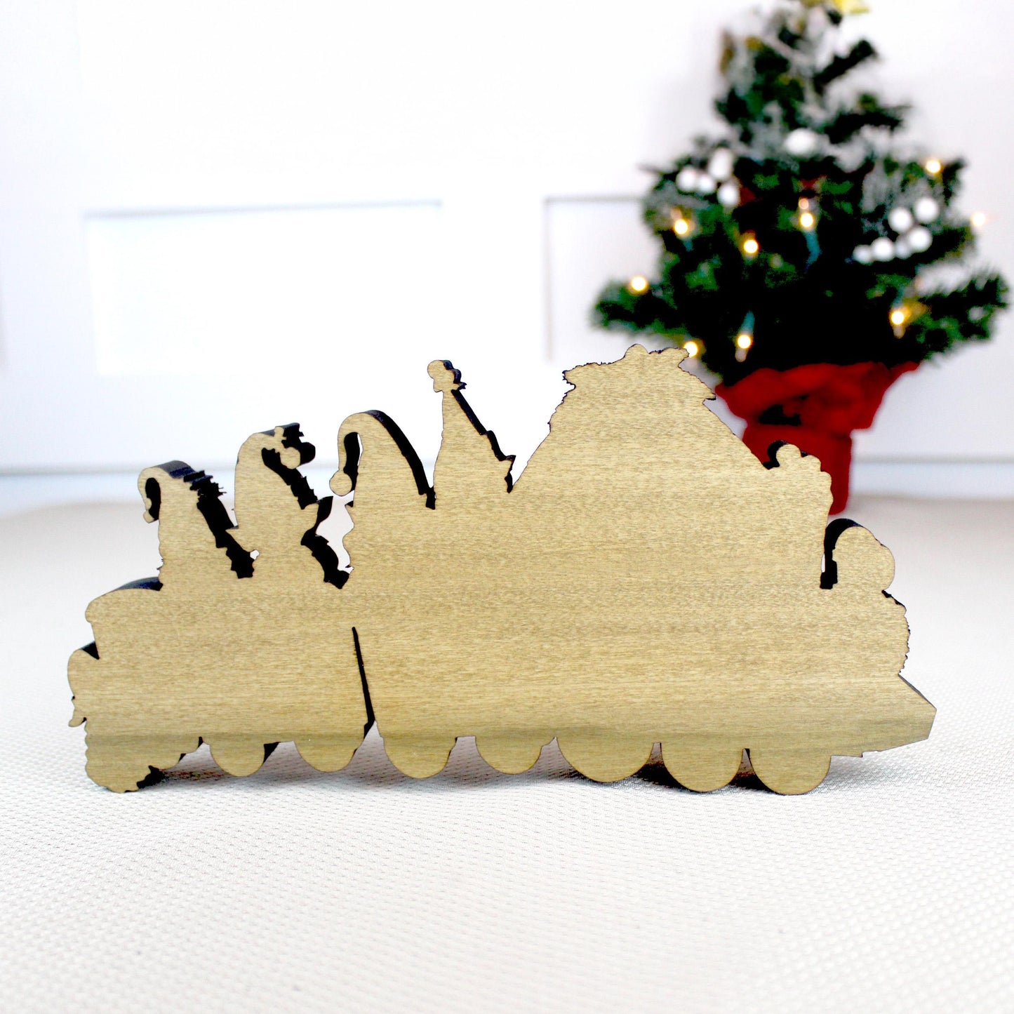 Christmas Elf Train Shelf Sitter – Elves & Gingerbread, Personalized Wooden Mantel Decor