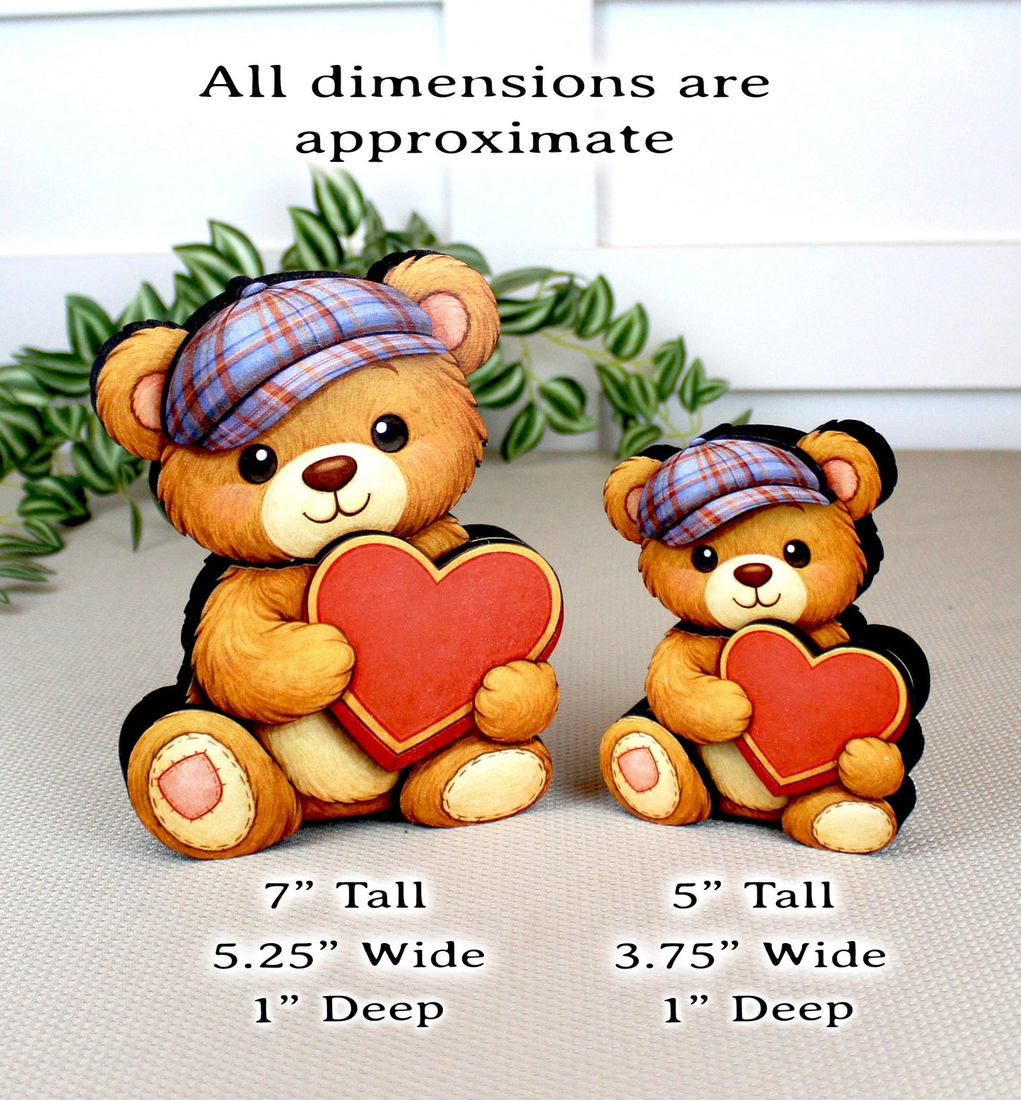 Valentine Teddy Bear Shelf Sitter – Personalized Heart, Two Sizes, Wooden Mantel & Tiered Tray Decor