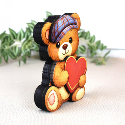 Valentine Teddy Bear Shelf Sitter – Personalized Heart, Two Sizes, Wooden Mantel & Tiered Tray Decor
