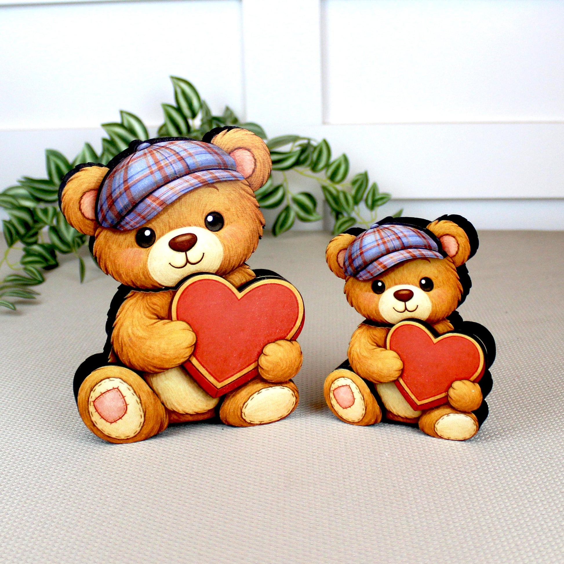 Valentine Teddy Bear Shelf Sitter – Personalized Heart, Two Sizes, Wooden Mantel & Tiered Tray Decor