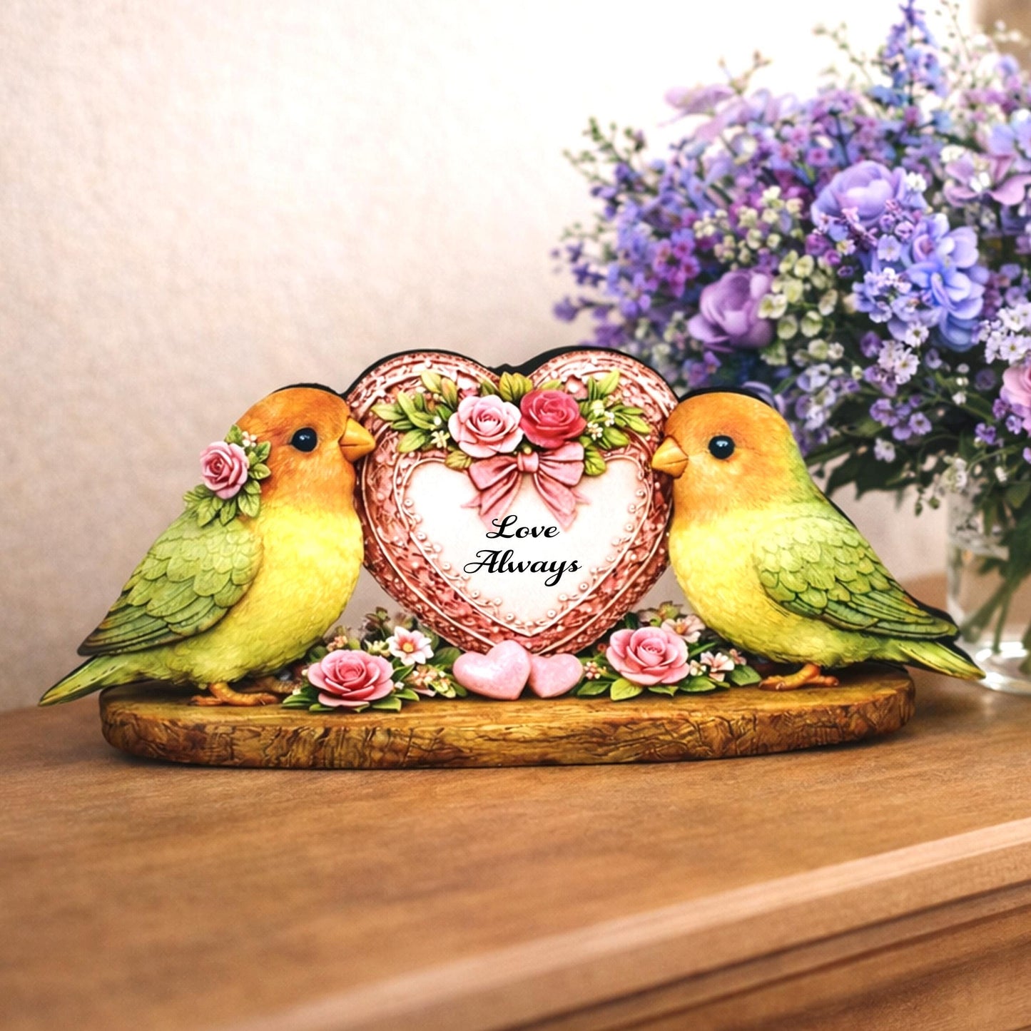 Love Birds Shelf Sitter – Personalized Heart, Wooden Valentine Mantel & Tiered Tray Decor