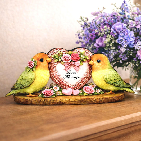 Love Birds Shelf Sitter – Personalized Heart, Wooden Valentine Mantel & Tiered Tray Decor