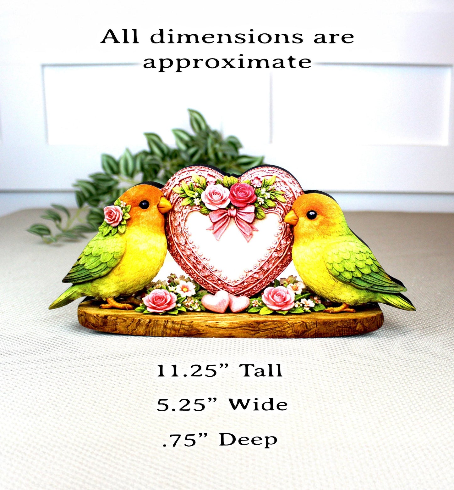 Love Birds Shelf Sitter – Personalized Heart, Wooden Valentine Mantel & Tiered Tray Decor