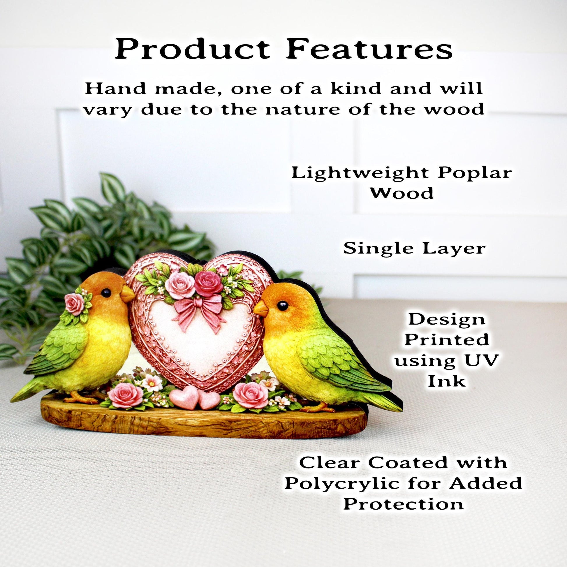 Love Birds Shelf Sitter – Personalized Heart, Wooden Valentine Mantel & Tiered Tray Decor