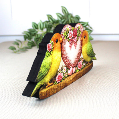 Love Birds Shelf Sitter – Personalized Heart, Wooden Valentine Mantel & Tiered Tray Decor