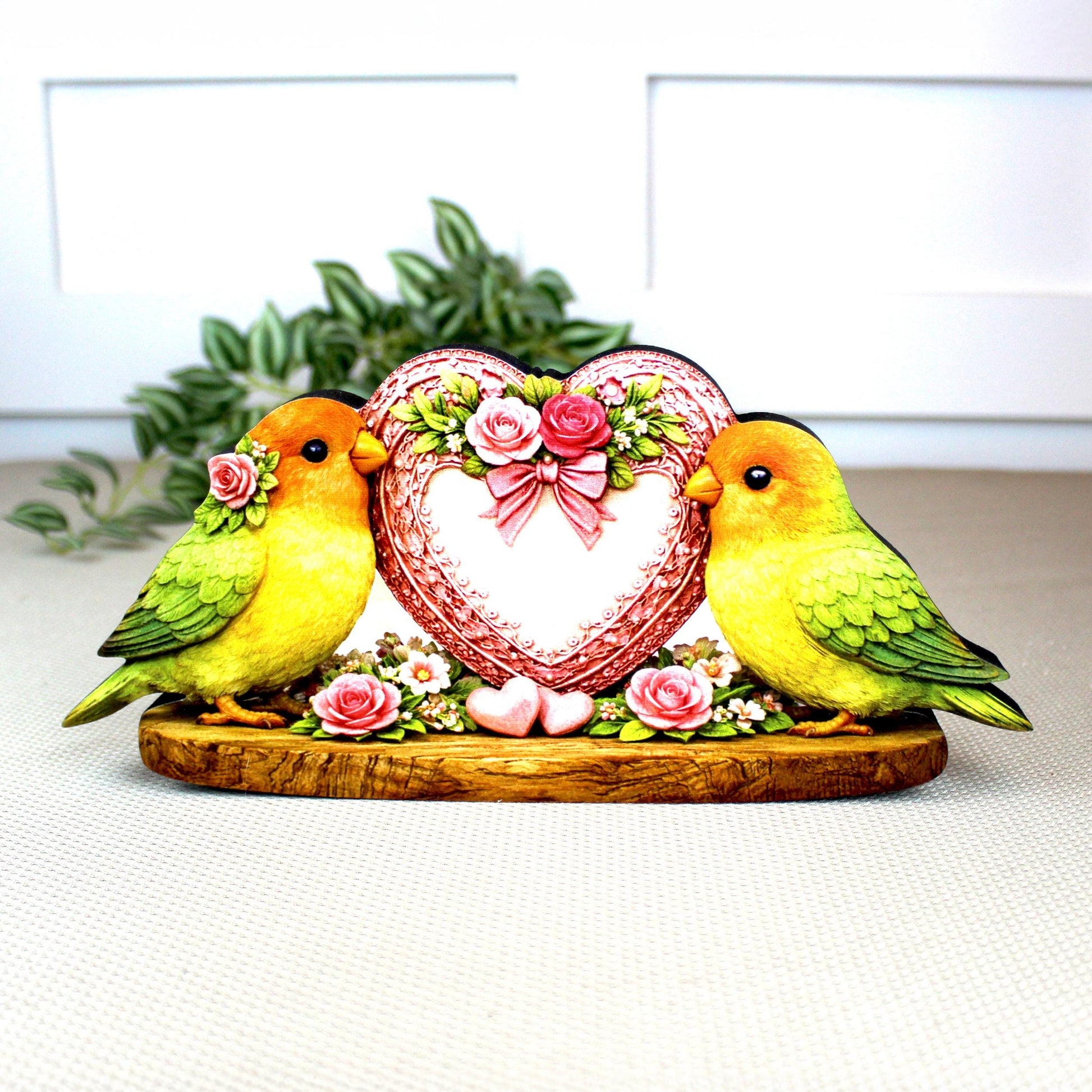 Love Birds Shelf Sitter – Personalized Heart, Wooden Valentine Mantel & Tiered Tray Decor