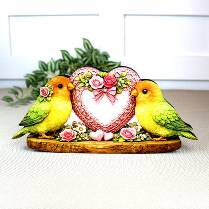 Love Birds Shelf Sitter – Personalized Heart, Wooden Valentine Mantel & Tiered Tray Decor