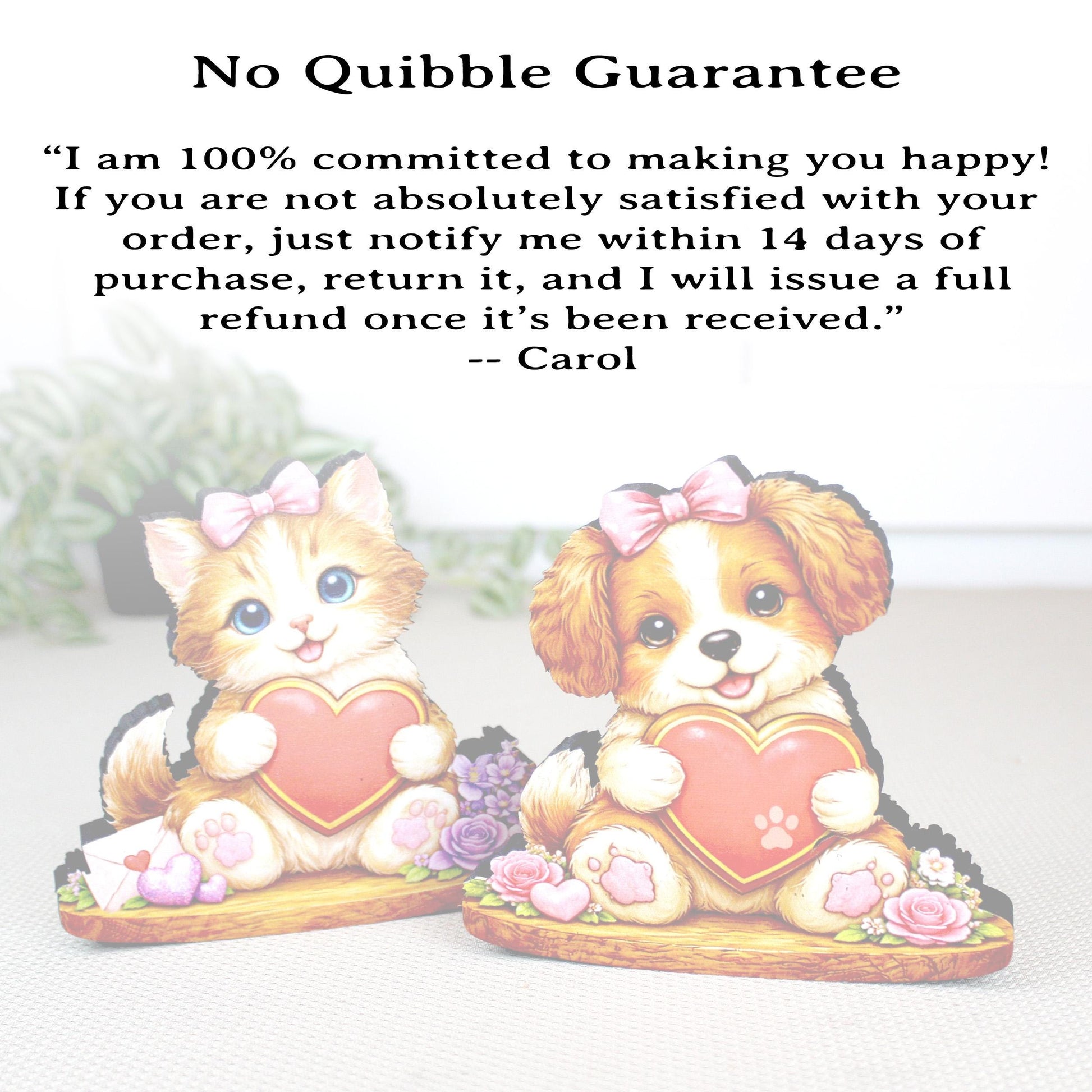 Valentine Puppy or Kitty Shelf Sitter – Personalized Heart, Wooden Mantel & Tiered Tray Decor