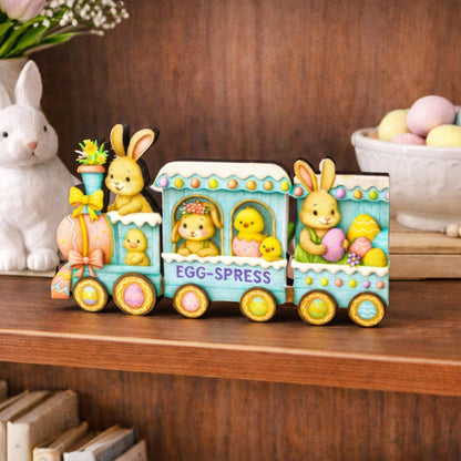 Easter Train Shelf Sitter – Bunnies, Chicks & Eggs, Personalized Wooden Spring Mantel Decor