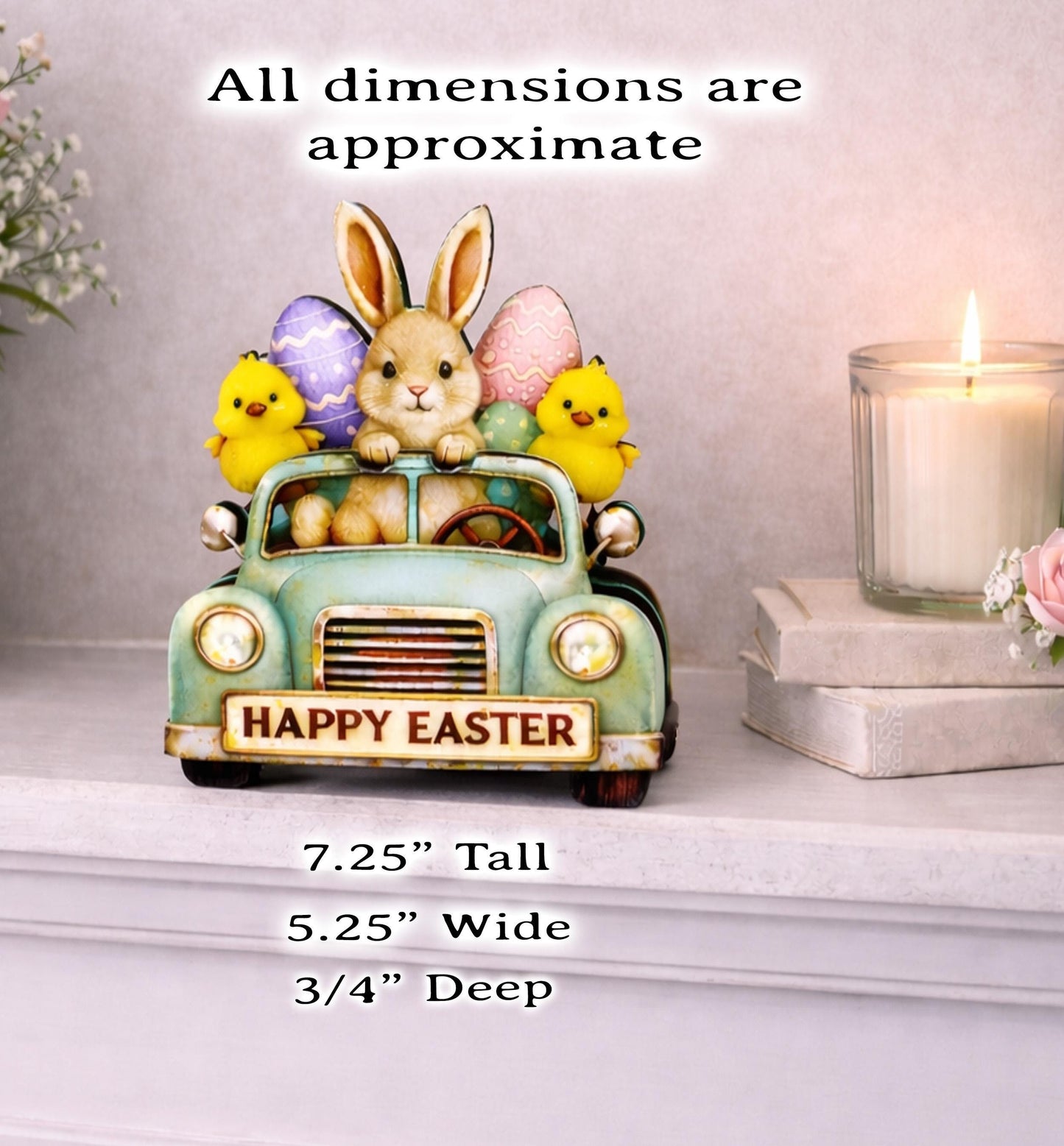 Easter Truck Shelf Sitter – Bunny & Chicks with Eggs, Personalized Wooden Spring Decor, Perfect for Mantels, Shelves and Tiered Trays