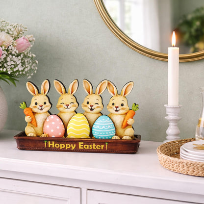 Bunnies in an Easter Basket With Eggs Shelf Sitter – Personalized Wooden Spring Mantel Decor, Perfect Mantel Decor or Tiered Tray