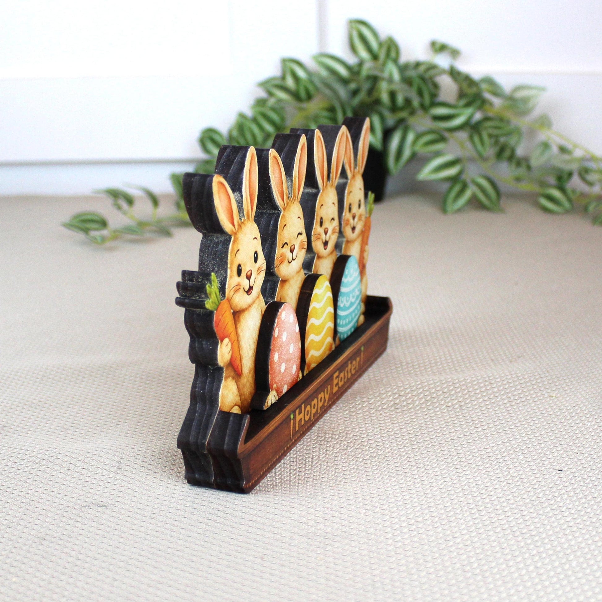 Bunnies in an Easter Basket With Eggs Shelf Sitter – Personalized Wooden Spring Mantel Decor, Perfect Mantel Decor or Tiered Tray