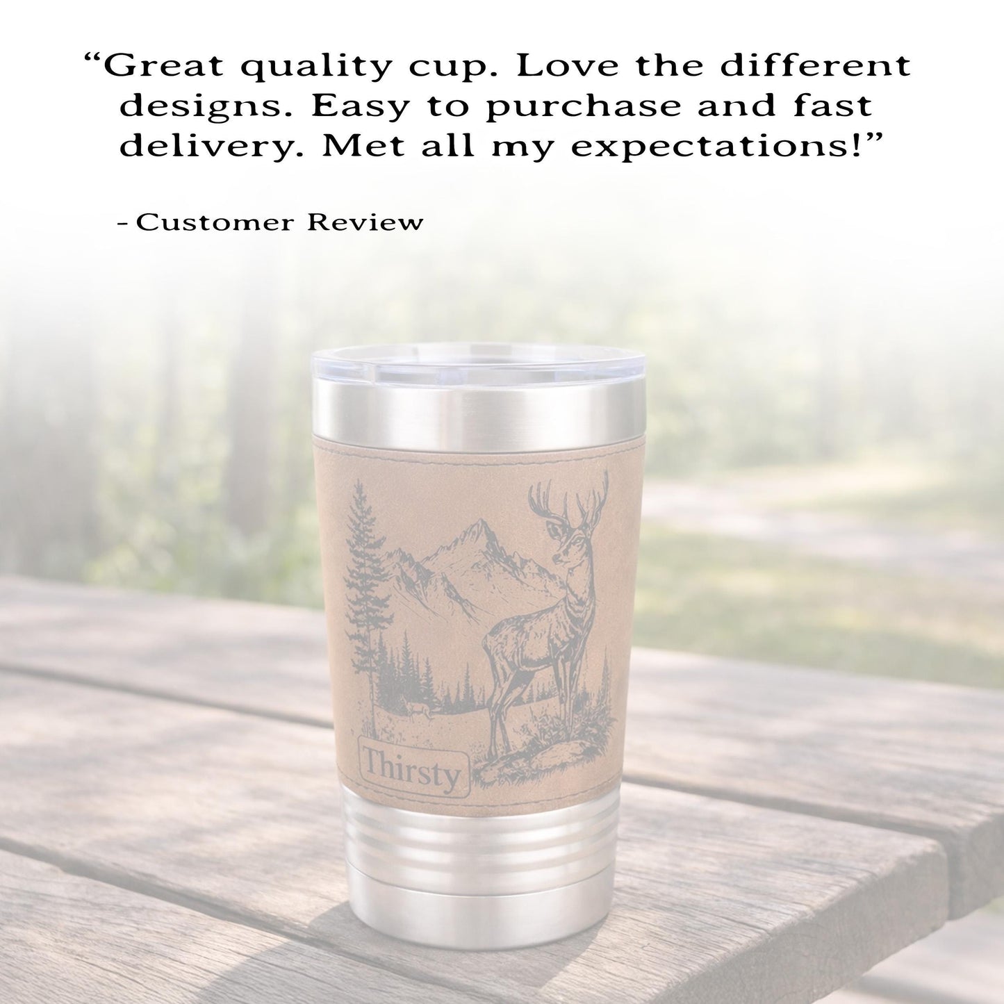 Personalized deer hunting tumbler, engraved deer hunting, Polar Camel, faux leather travel mug, outdoors coffee mug, family hunting gift