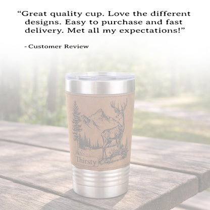 Personalized deer hunting tumbler, engraved deer hunting, Polar Camel, faux leather travel mug, outdoors coffee mug, family hunting gift