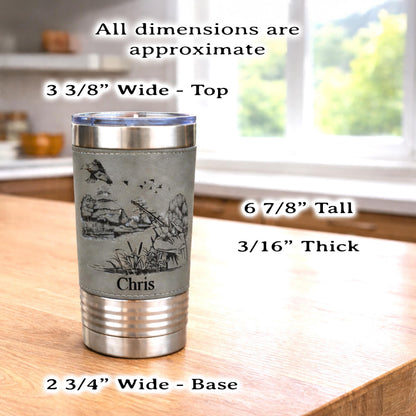 Personalized engraved duck hunting gift, best hunting gift, Polar Camel leather travel mug, outdoor tumbler, Duck hunting art, Insulated