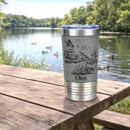 Personalized engraved duck hunting gift, best hunting gift, Polar Camel leather travel mug, outdoor tumbler, Duck hunting art, Insulated