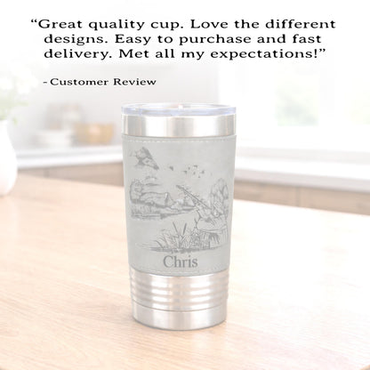 Duck Hunting Gifts for Men, Leather wrapped travel mug, Duck Hunting tumbler, Perfect Duck Hunter Gift for Birthday, Duck Hunting Art