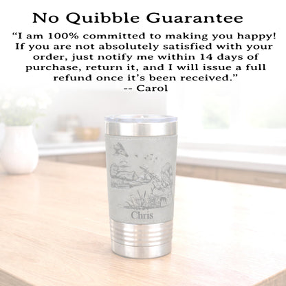Duck Hunting Gifts for Men, Leather wrapped travel mug, Duck Hunting tumbler, Perfect Duck Hunter Gift for Birthday, Duck Hunting Art