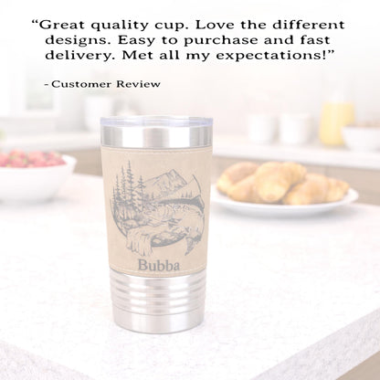 Rustic Outdoorsman Tumbler, Personalized Fishing Cup for Men, Mountain Cabin Fisherman Gift, Custom Name Travel Mug