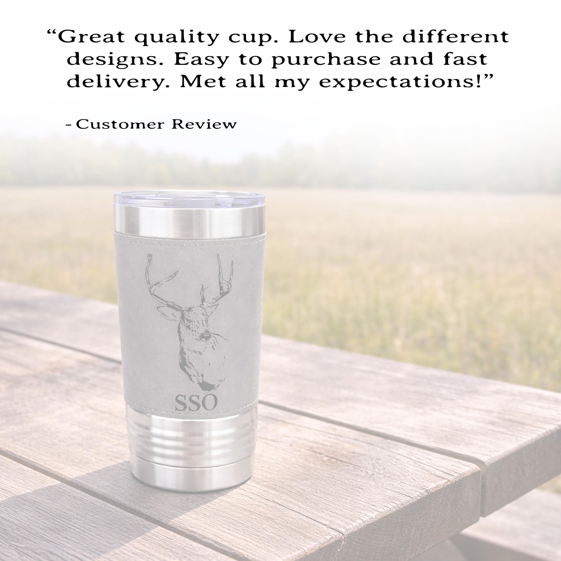 Personalized deer hunting tumbler, engraved deer hunting gift, mountain forest, Polar Camel, leatherette, outdoors coffee mug - 1 Tumbler