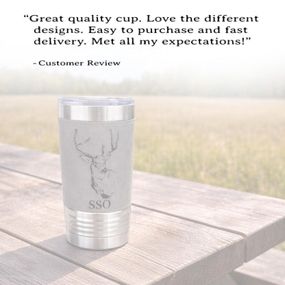 Personalized deer hunting tumbler, engraved deer hunting gift, mountain forest, Polar Camel, leatherette, outdoors coffee mug - 1 Tumbler