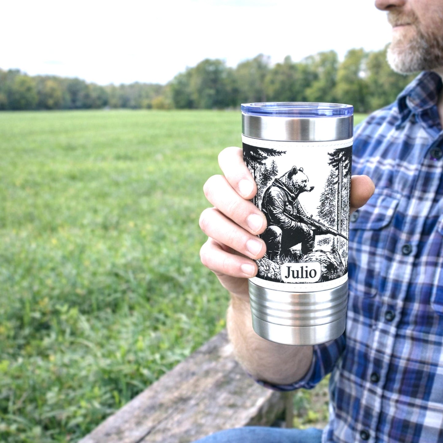 Funny 20oz Bear Tumbler | Custom Travel Mug | Personalized Hunters Gift | Insulated Coffee Cup | Permanent Engraved Design