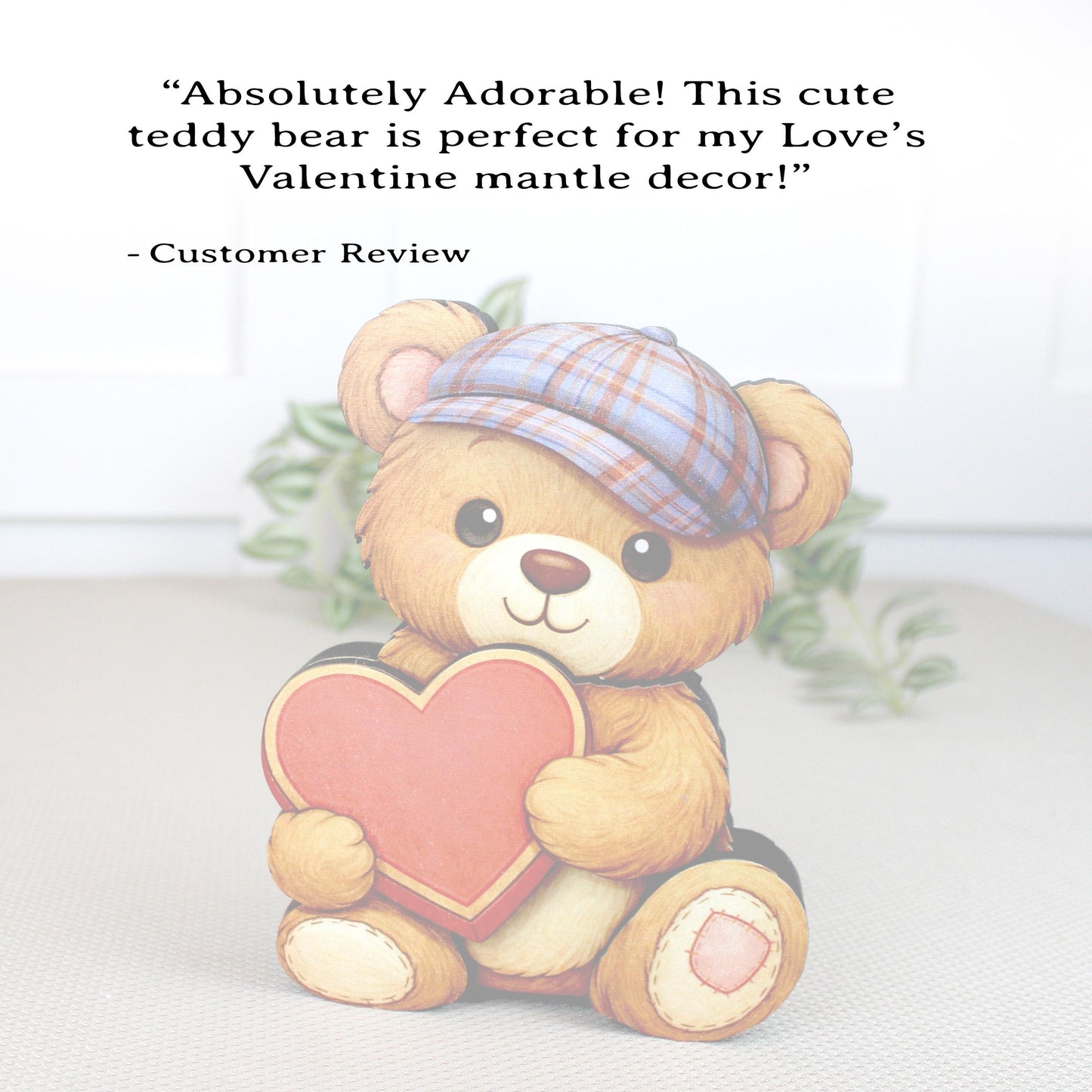 Valentine Teddy Bear Shelf Sitter – Personalized Heart, Two Sizes, Wooden Mantel & Tiered Tray Decor