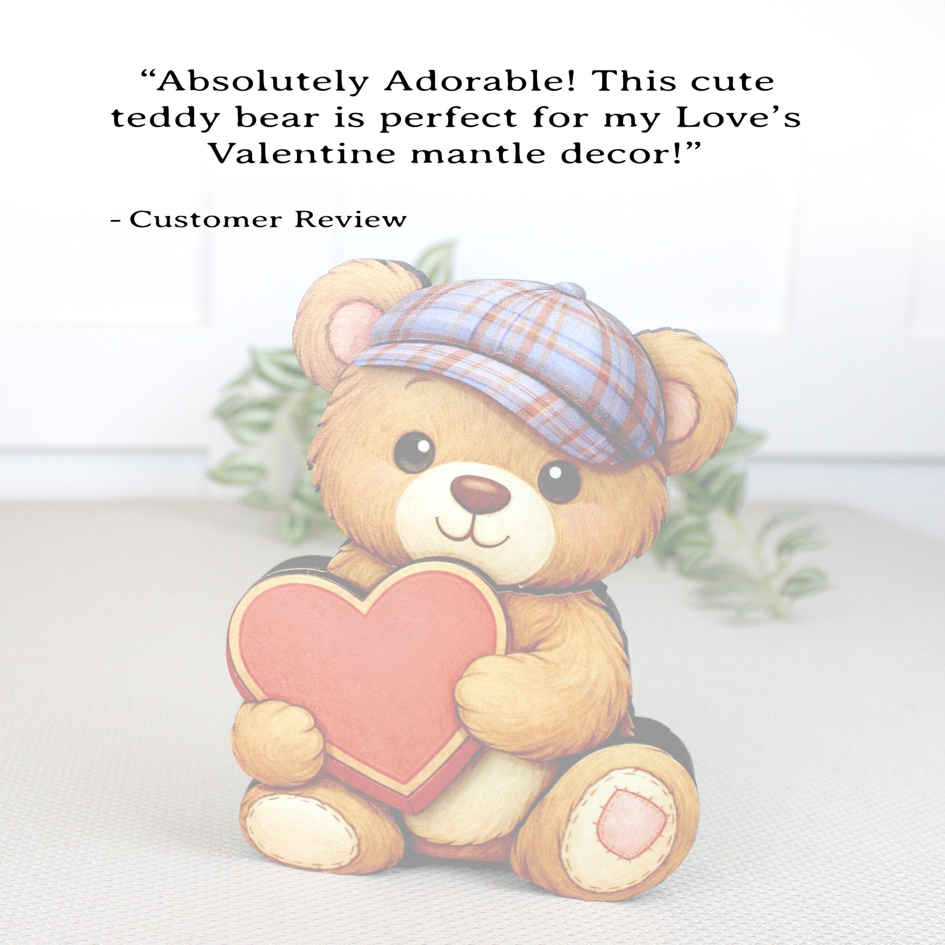 Valentine Teddy Bear Shelf Sitter – Personalized Heart, Two Sizes, Wooden Mantel & Tiered Tray Decor