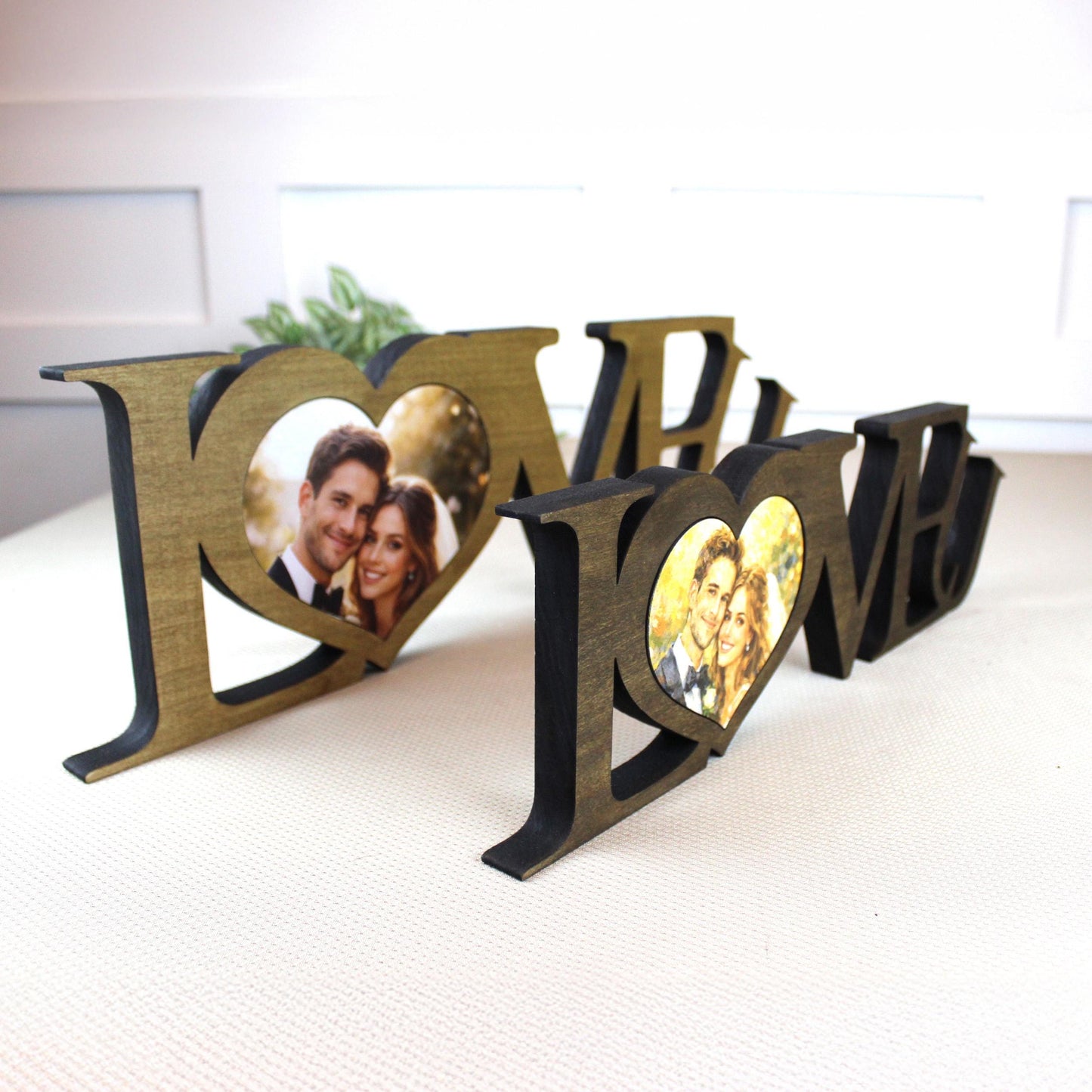 LOVE U Valentine Shelf Sitter – Personalized Wooden Sign Decor - Heart Insert with Photo or Message