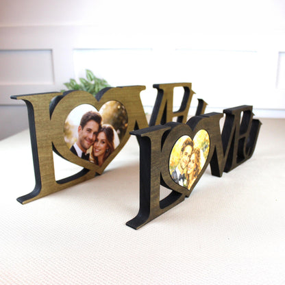 LOVE U Valentine Shelf Sitter – Personalized Wooden Sign Decor - Heart Insert with Photo or Message