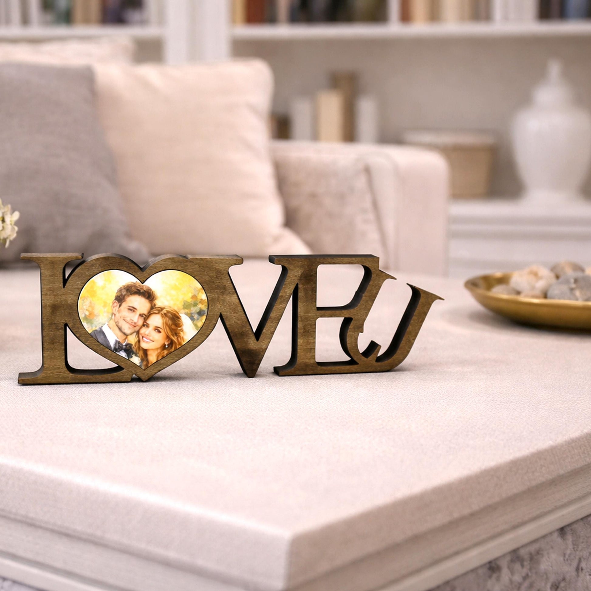 LOVE U Valentine Shelf Sitter – Personalized Wooden Sign Decor - Heart Insert with Photo or Message