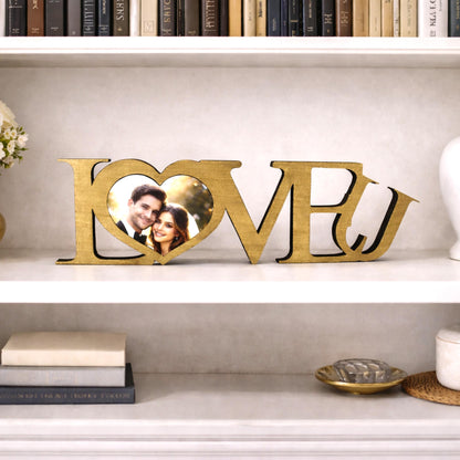 LOVE U Valentine Shelf Sitter – Personalized Wooden Sign Decor - Heart Insert with Photo or Message