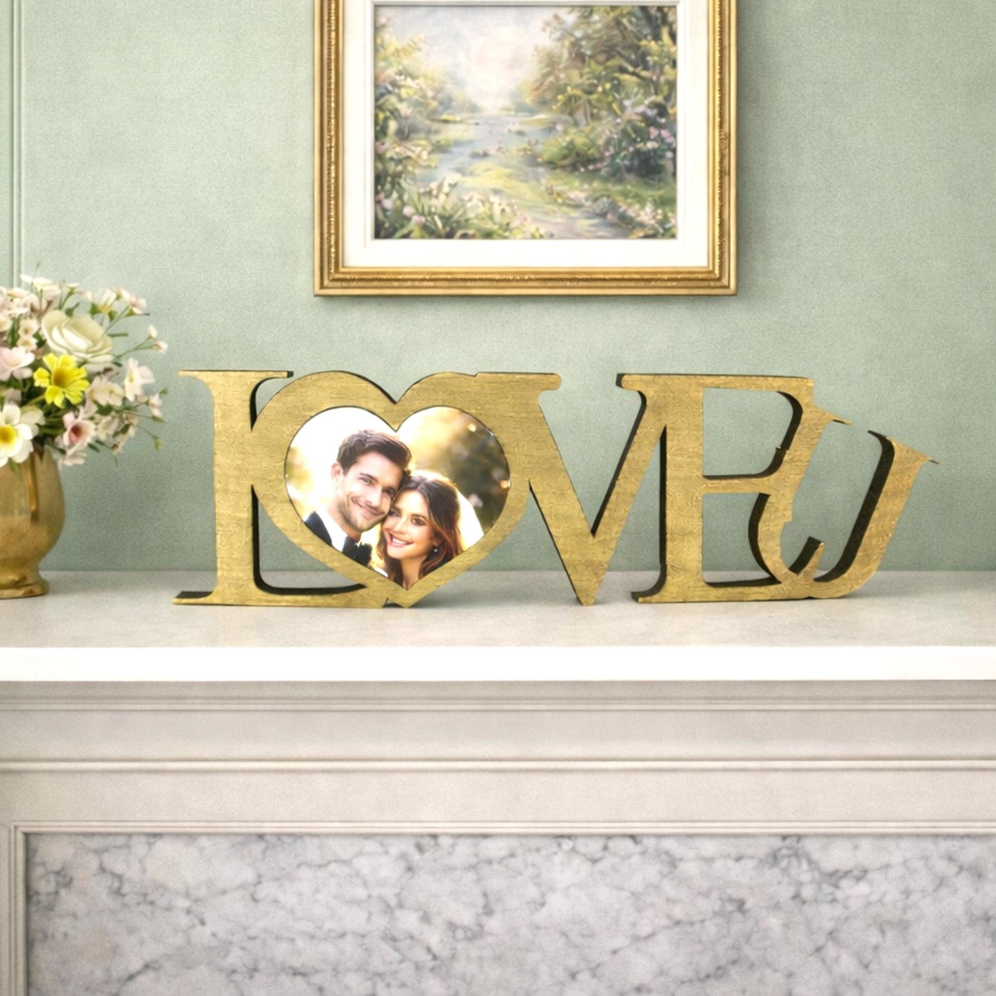 LOVE U Valentine Shelf Sitter – Personalized Wooden Sign Decor - Heart Insert with Photo or Message