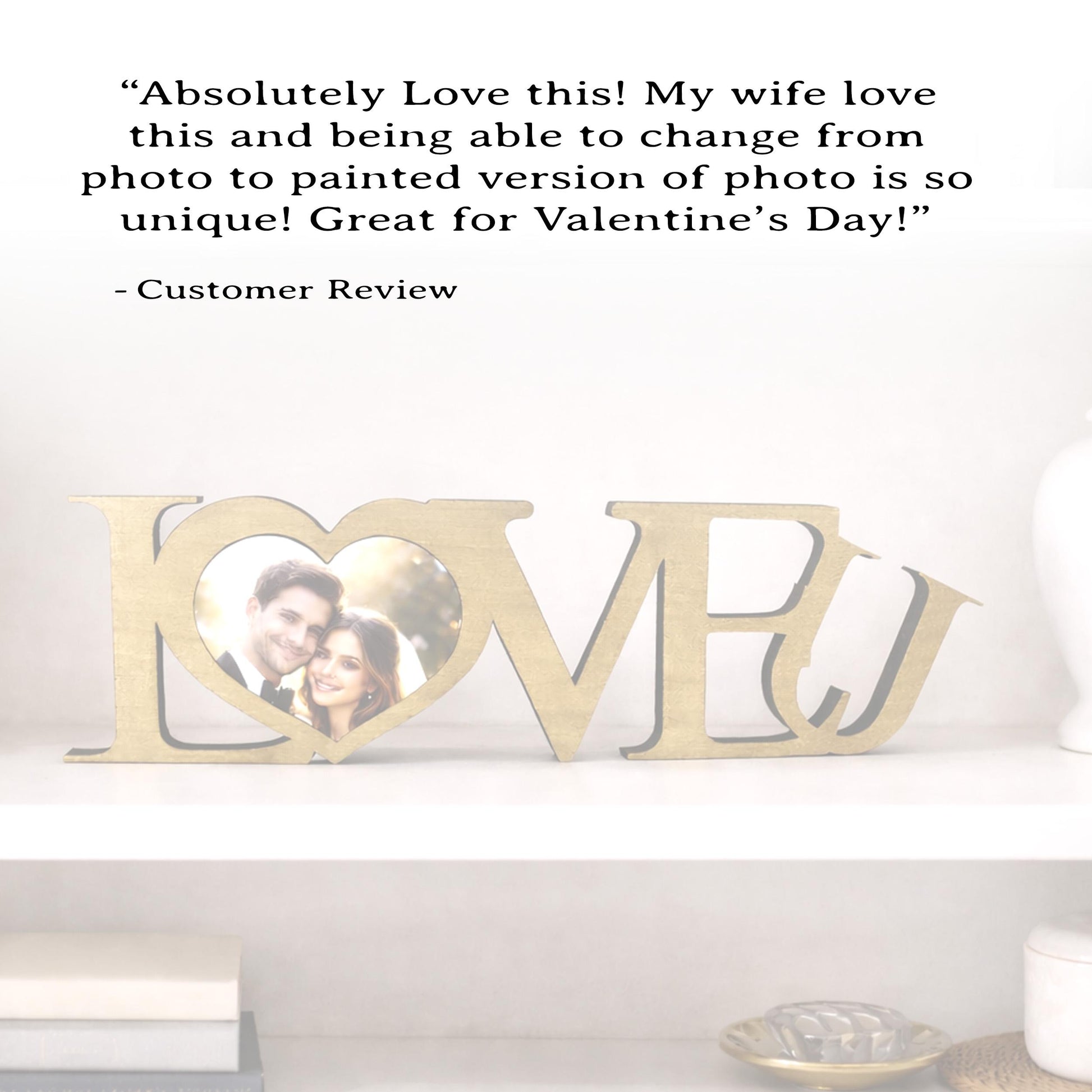 LOVE U Valentine Shelf Sitter – Personalized Wooden Sign Decor - Heart Insert with Photo or Message