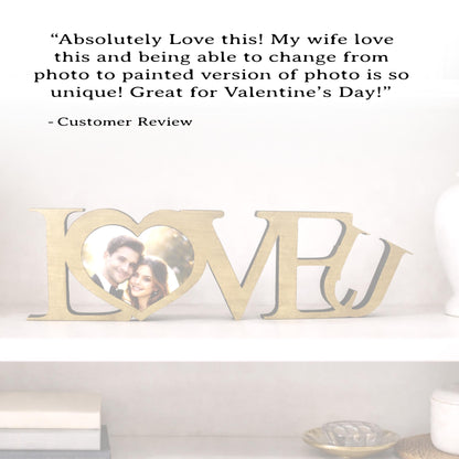LOVE U Valentine Shelf Sitter – Personalized Wooden Sign Decor - Heart Insert with Photo or Message