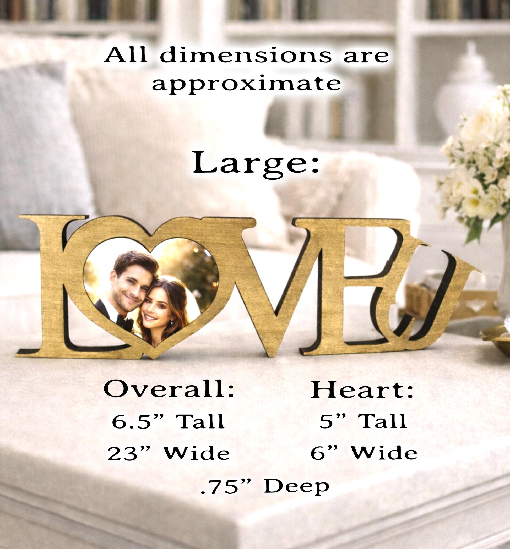 LOVE U Valentine Shelf Sitter – Personalized Wooden Sign Decor - Heart Insert with Photo or Message