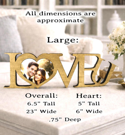LOVE U Valentine Shelf Sitter – Personalized Wooden Sign Decor - Heart Insert with Photo or Message