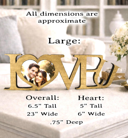 LOVE U Valentine Shelf Sitter – Personalized Wooden Sign Decor - Heart Insert with Photo or Message