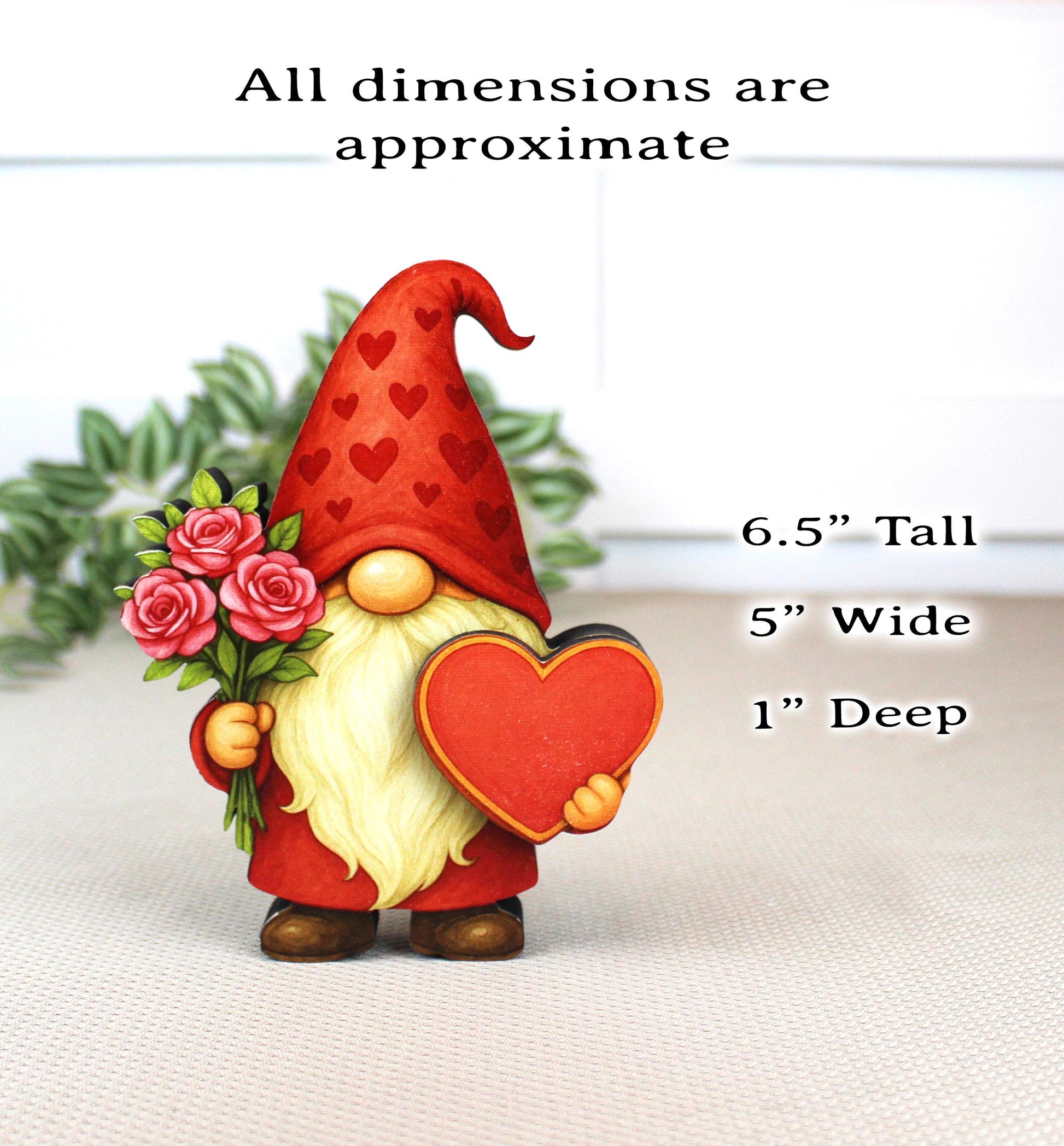 Valentine Gnome Shelf Sitter – Personalized Heart, Wooden Mantel & Tiered Tray Decor