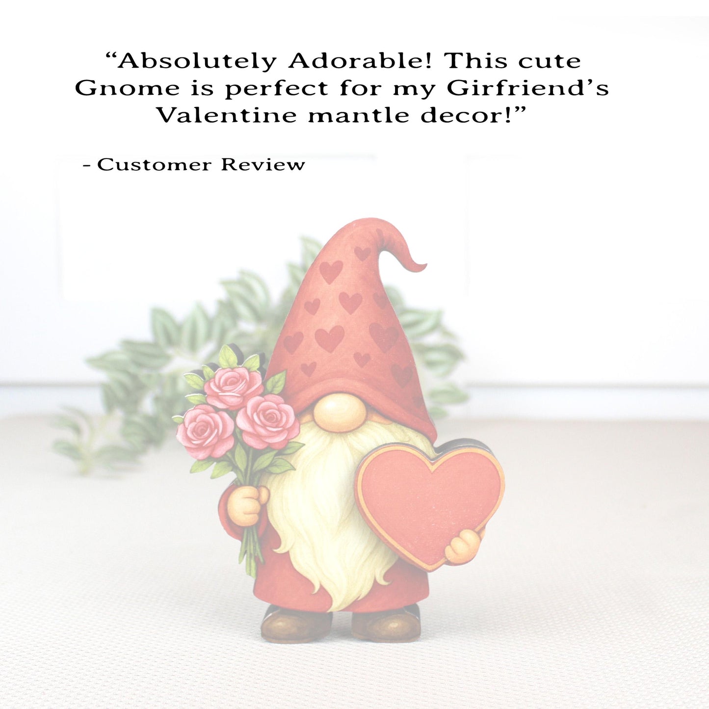 Valentine Gnome Shelf Sitter – Personalized Heart, Wooden Mantel & Tiered Tray Decor